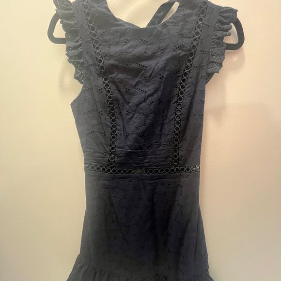 Reaching For Stars Corset Back Broderie Anglaise Dress Navy - Picture 3 of 5